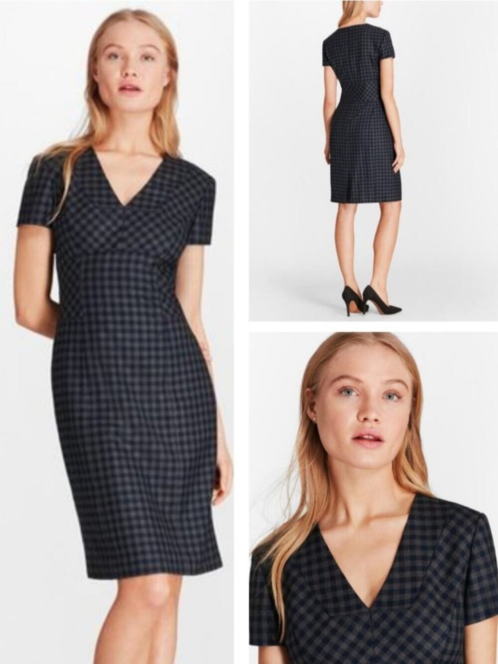 BROOKS BROTHERS Red Fleece Gingham Wool Twill Sheath Dress Size 6 Blue / Gray